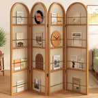 Minimalist Screen Divider with Translucent Light Filtration, Fold-up Design, Shelf Included, Bamboo Frame, Independent