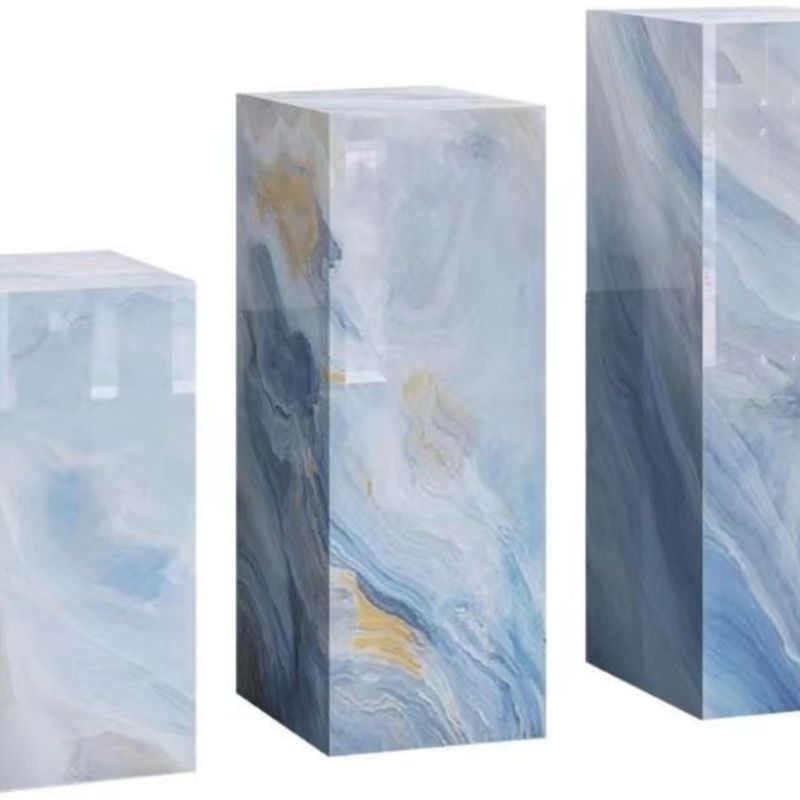 Multicolor Square Display Table with Marble Pattern, Slate Top, Unfinished Finish, 30 to 39 in/20 to 29 in/10 to 19 in Height, Up to 19 in Size