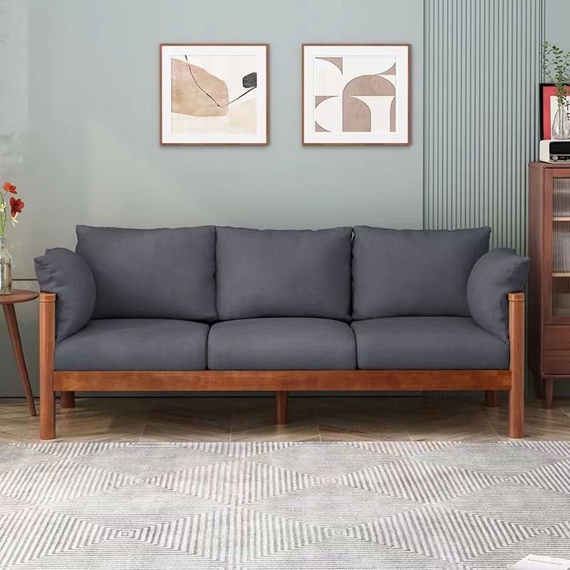 Contemporary Modern Solid Color Stain Resistant Standard Sofa in Light Gray/Off-White/Amber Color with Armrest, Seats 3, and Slipcover