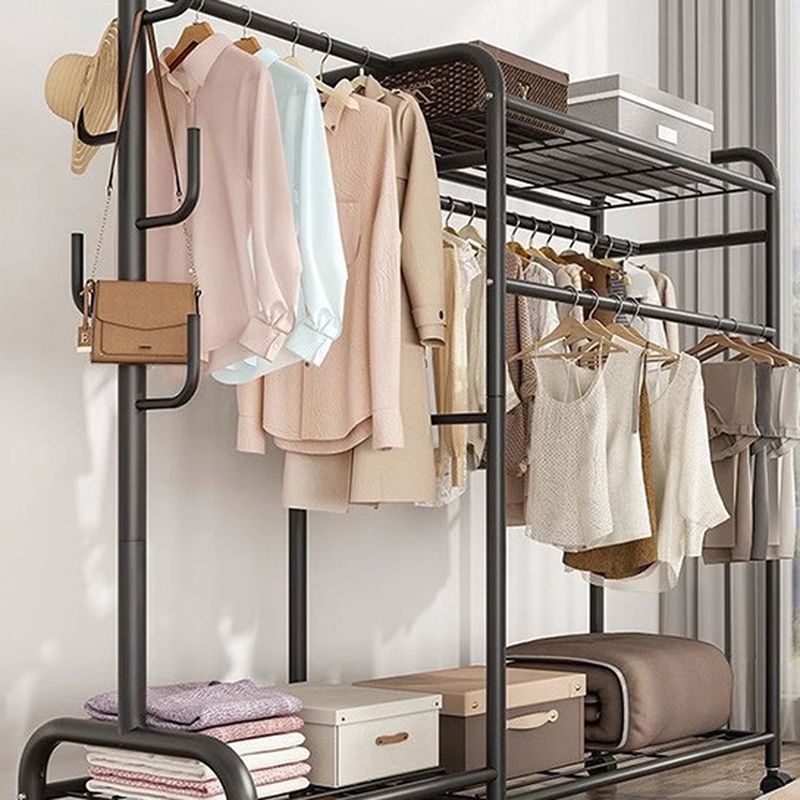 Modern Coat Tree with Stockroom Storage, 2 Shelves, and Alloy Frame