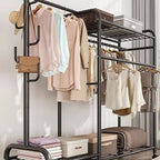 Modern Coat Tree with Stockroom Storage, 2 Shelves, and Alloy Frame
