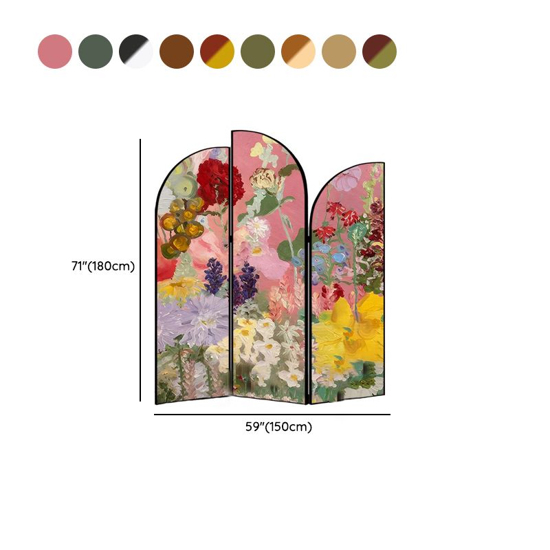 Art Deco Opaque Compact Room Divider with Lumber Frame, 3 Panels, Double Sided Print, Freestanding