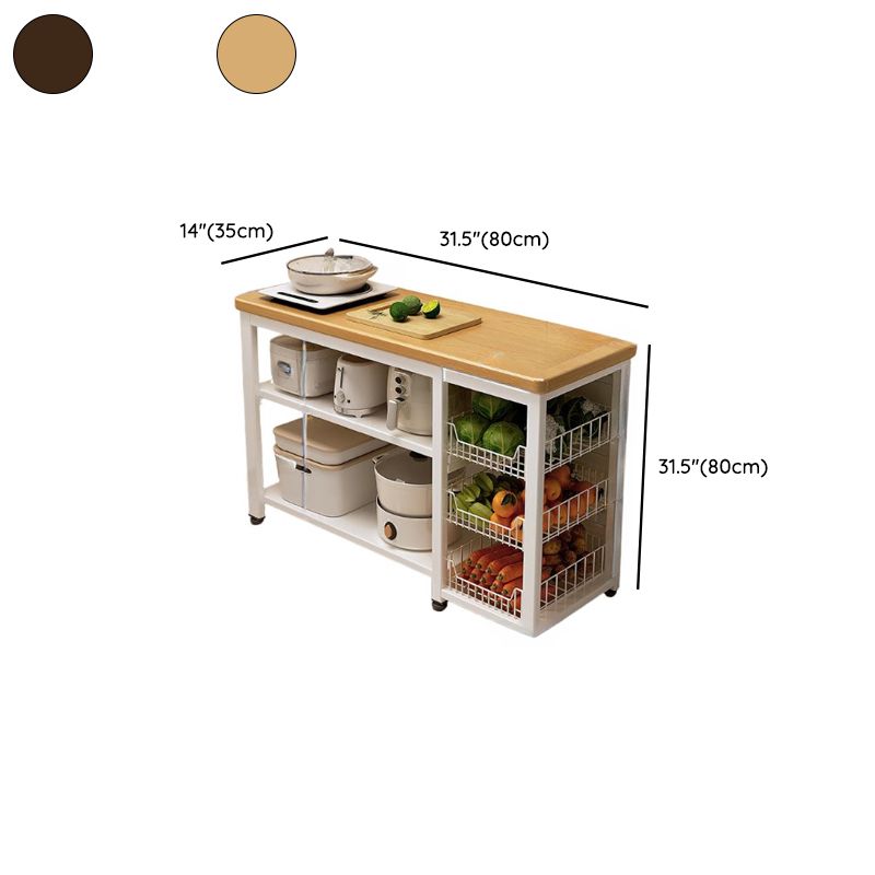 Modish Rectangle Kitchen Island with 3/2 Shelves, Manufactured Wood Countertop, Open Storage in Brown/Natural