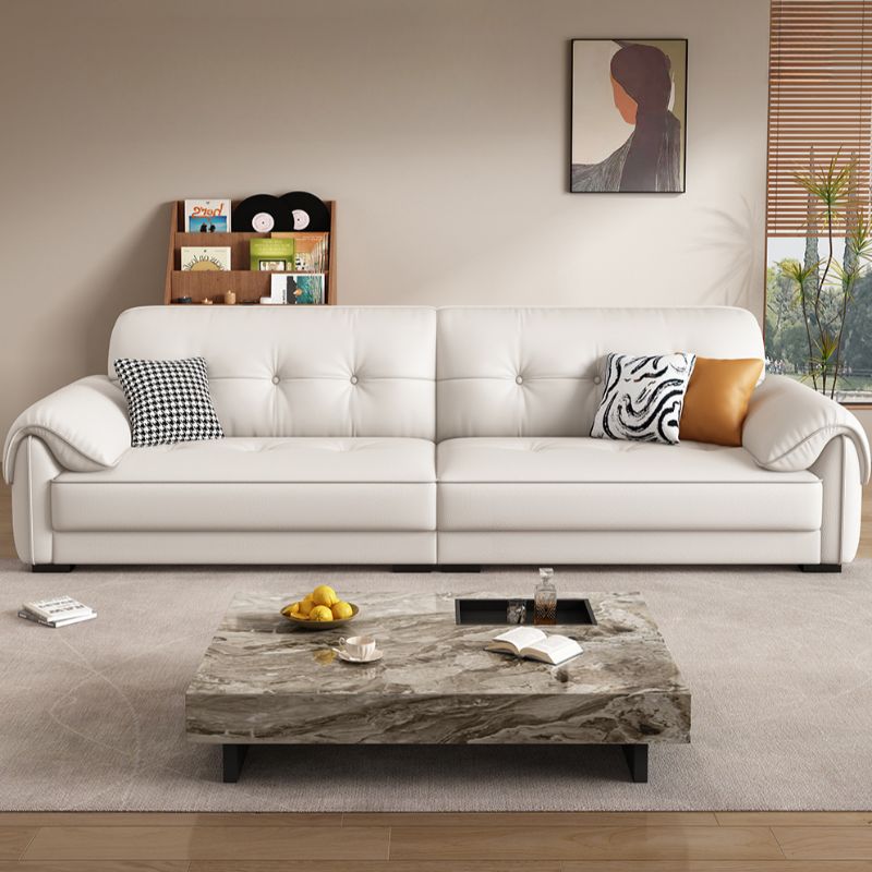Contemporary Modern Solid Color Water Resistant Standard Sofa in Off-White for 4-seater/3 with 3 Pillows