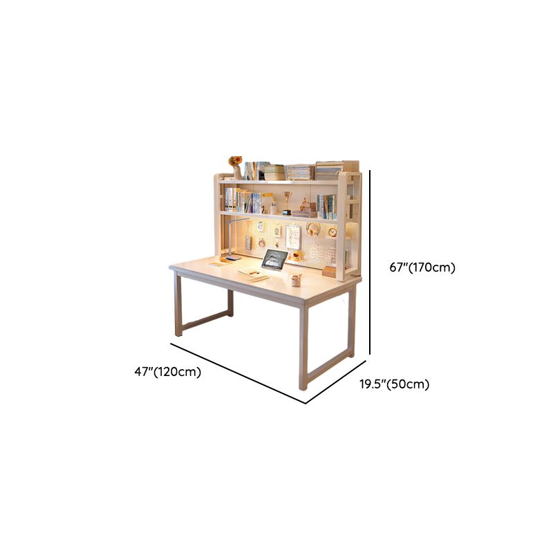 Modern Rectangular Laminate Writing Table with Chalk/Unfinished Color Drawers, Exterior Shelf, and Hutch