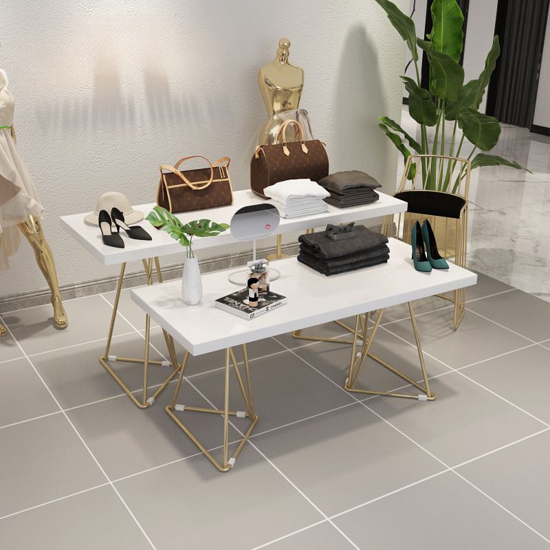 White Glamorous Rectangle Display Table with Toboggan Base, 20 to 29 in Height, Alloy Frame, Unfinished
