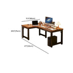 Chalk/Brown Minimalist L-Shape Distortion-resistant H-Shape Desk with Exterior Shelf and Wire Management in Natural Wood