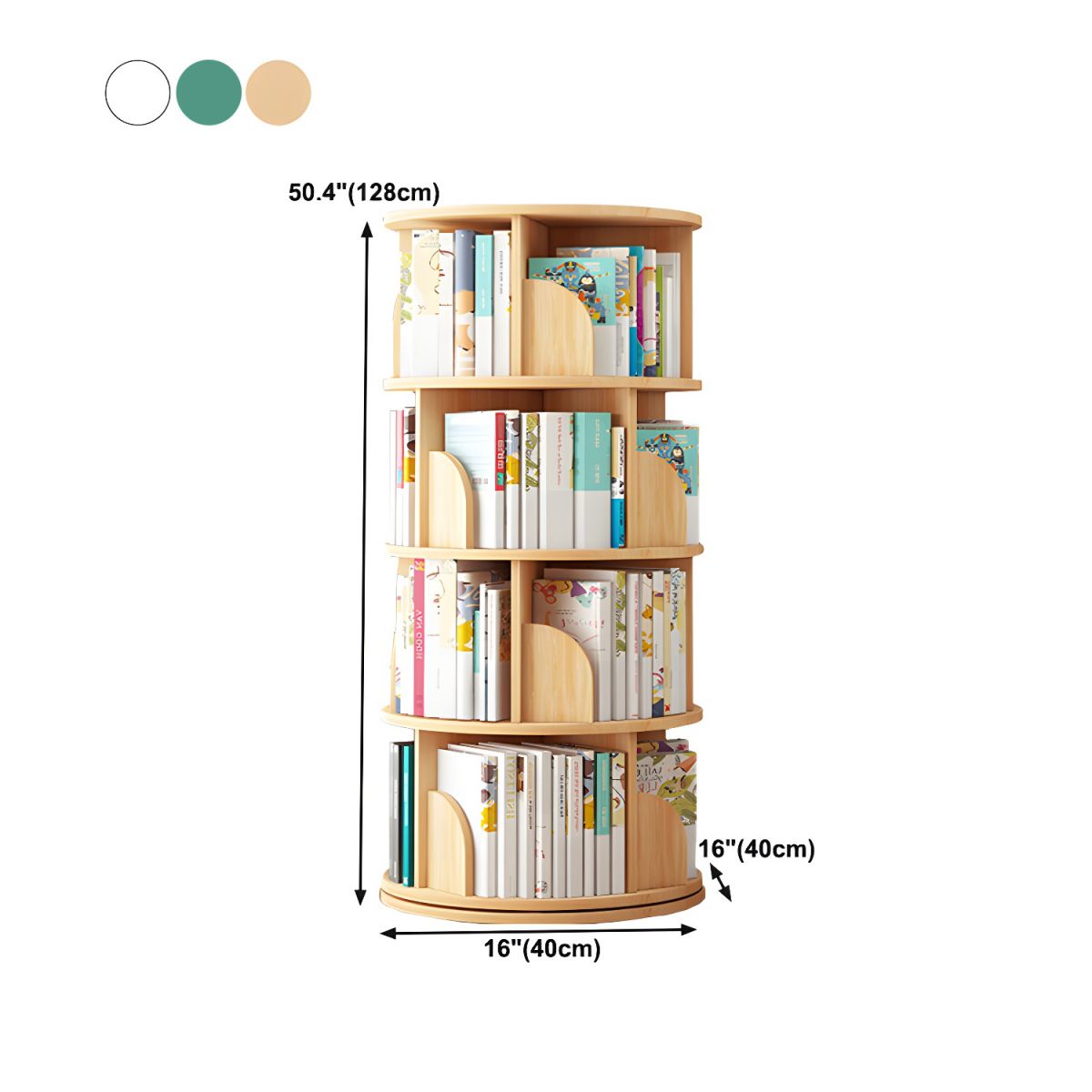 Round Rotatable Bookcase Wooden Open Storage Bookshelf for Home Office
