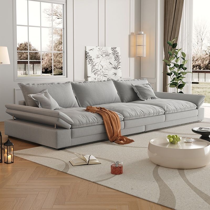 Contemporary Solid Color Tear Resistant Standard Sofa in Black/Amber Color/Off-White, Seats 6 with 2 Pillows