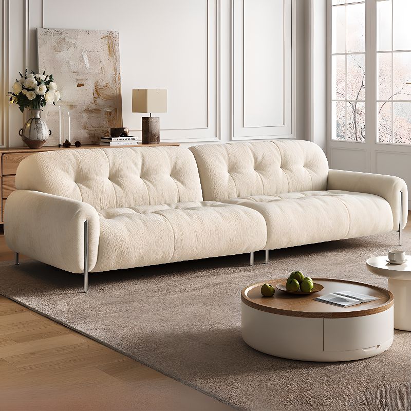Contemporary Modern Solid Color Water Resistant Standard Sofa with Soft-pile Fabric in Off-White for 3