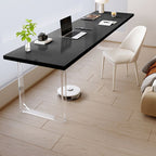 Casual Writing Desk with Easy Assembly, Scratch-proof Sleigh Base, Ink Pine Wood/Slate Top