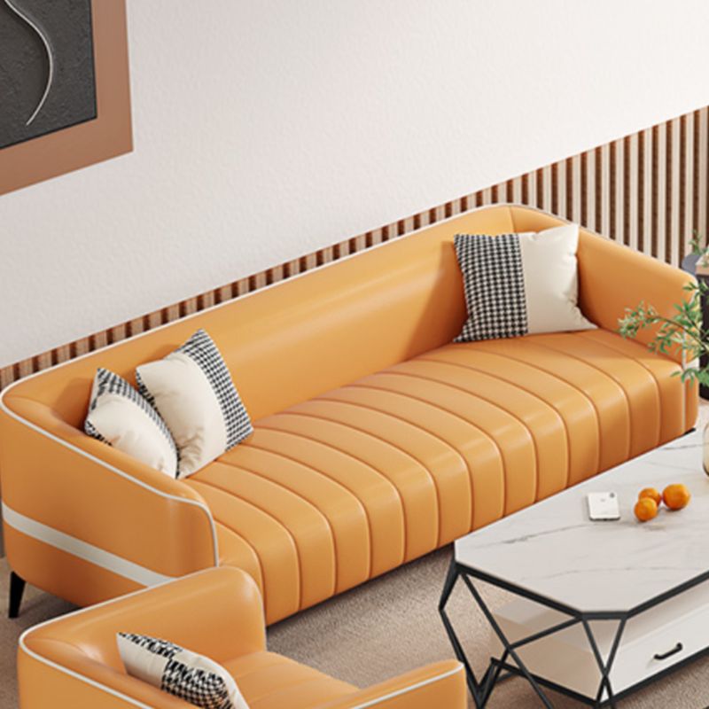 Sofa in Pu Leather with Gray/Olive Green/Amber Color and 3 Pillows
