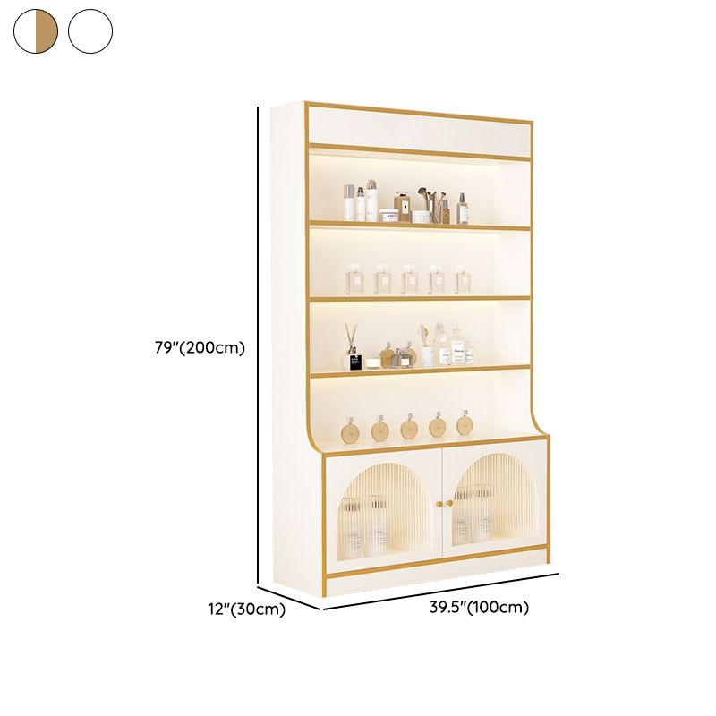 Fitted Detached Ground Display Stand in Wood with 5 Shelves, Locker and Open-air Storage in a Trendy Style