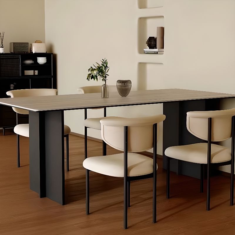 Ink Double Pedestal Stone Dining Table for 6-8, Anti-Fouling Stone Tabletop