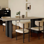 Ink Double Pedestal Stone Dining Table for 6-8, Anti-Fouling Stone Tabletop