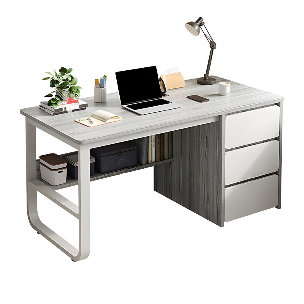 Contemporary Wood in White Writing Desk Shape in Rectangular with 3 Drawers