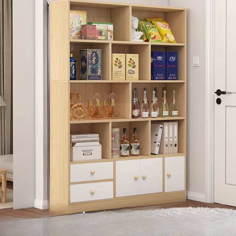Sleek Wooden Cabinet Set with Receptacle Storage and Uncovered Storage