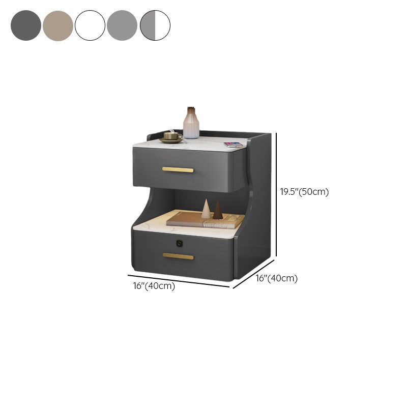 Modish Nightstand With Drawer Organization Featuring USB Port and Stone Countertop