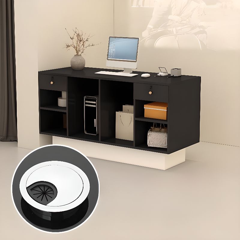 Rectangular Reception Desk with Locking Drawer, Cable Management, and Manufactured Wood Top
