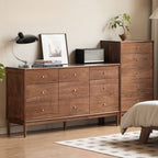 Trendy Walnut Wood Console Dresser/Semainier with 5 Drawers in Horizontal/Vertical Orientation