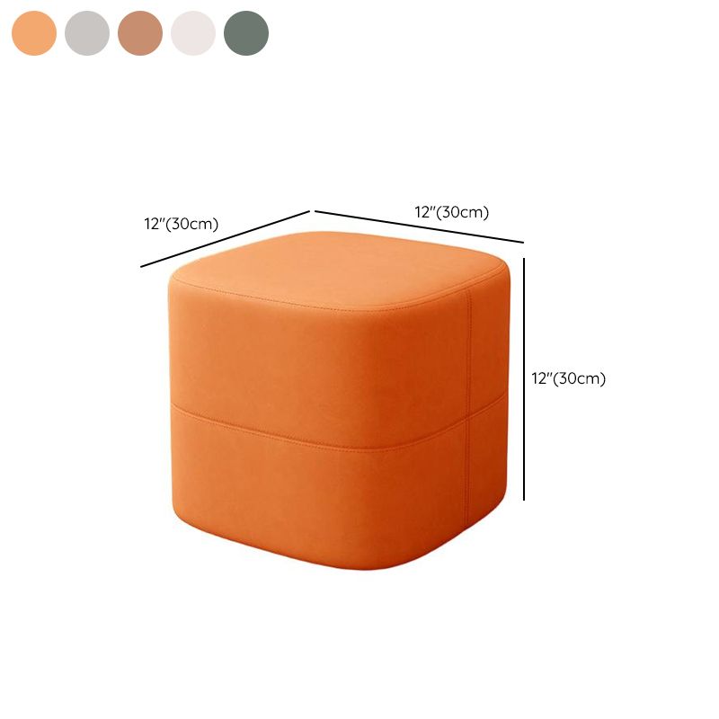 Trendy Square Solid Color Standard Ottoman with Leatherette Upholstery in Chalk/Sage/Caramel