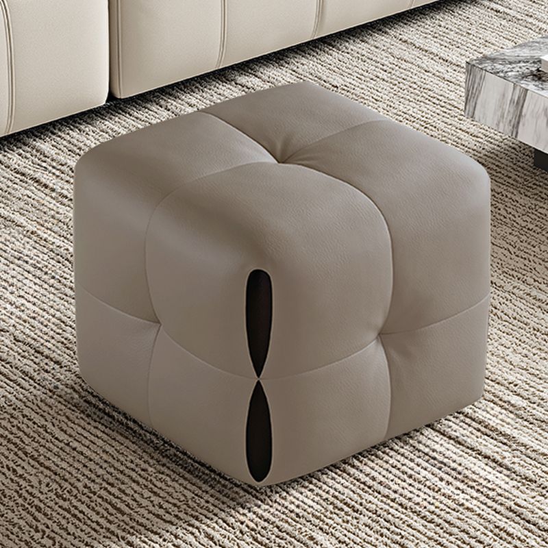 Modish Rectangle/Square Solid Color Standard Ottoman in Genuine Leather with Grey/Chalk/Caramel Upholstery and Button-tufted Finish