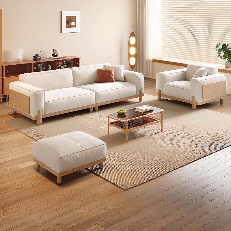 Contemporary Modern Solid Color Water Resistant Standard Sofa in Off-White, 2 People with 2 Pillows