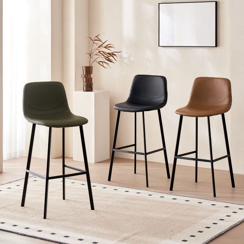 Casual Rawhide Bar Stools in Midnight Black/Jade Green/Cream with Back and Pail Seat, Featuring Leg Rest