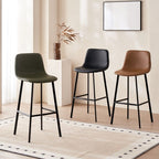 Casual Rawhide Bar Stools in Midnight Black/Jade Green/Cream with Back and Pail Seat, Featuring Leg Rest