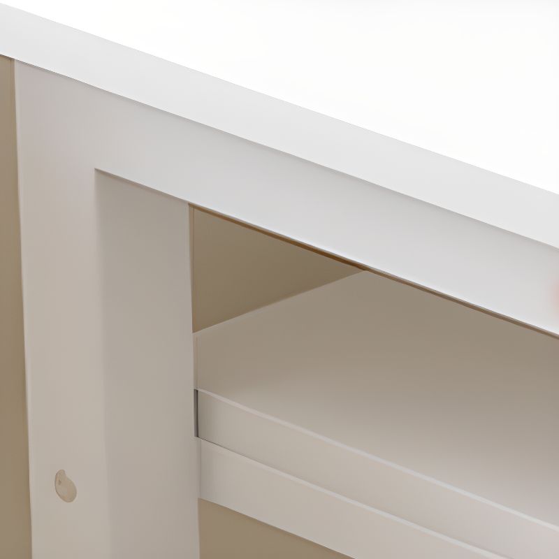 Casual Writing Desk with Storage and Crack Resistant H-Shape Base, Featuring Exterior Shelf in Chalk Engineered Wood
