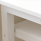 Casual Writing Desk with Storage and Crack Resistant H-Shape Base, Featuring Exterior Shelf in Chalk Engineered Wood