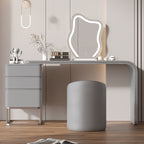 Casual Standard Vanity Set with Light Gray/Tangerine Color/Tan Chair, 3 Drawers, Pine Wood Frame, LED Mirror