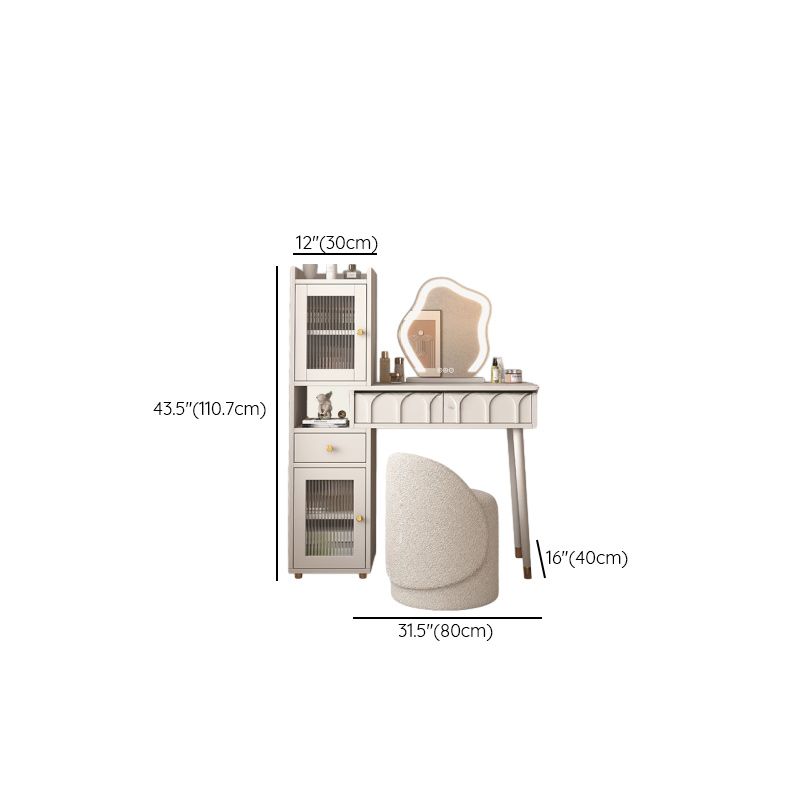 Modish Standard/Small Vanity Set with Laminate Table Top, White Chair, 2 Drawers/1 Drawer, and Light Up Mirror
