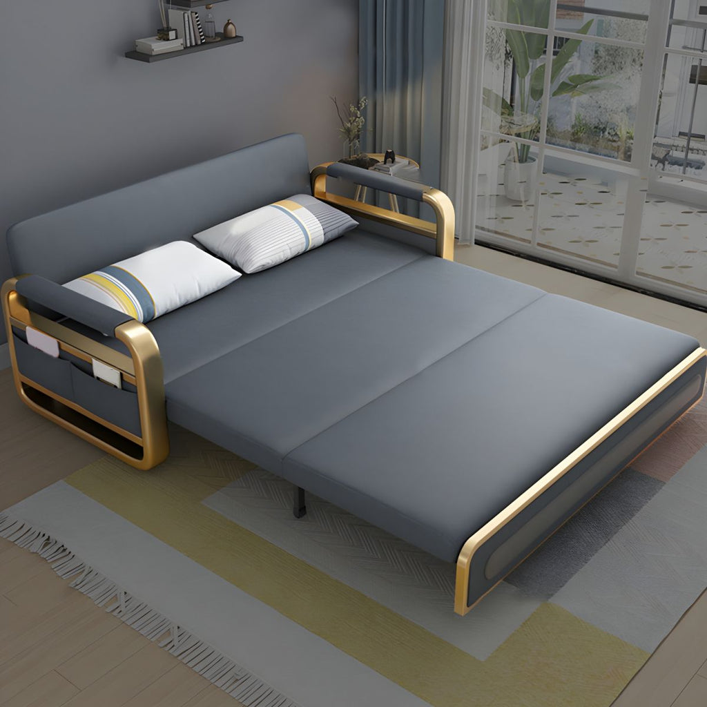Faux Leather Metal Arm Convertible Futon Sofa Bed Tight Back Loveseat