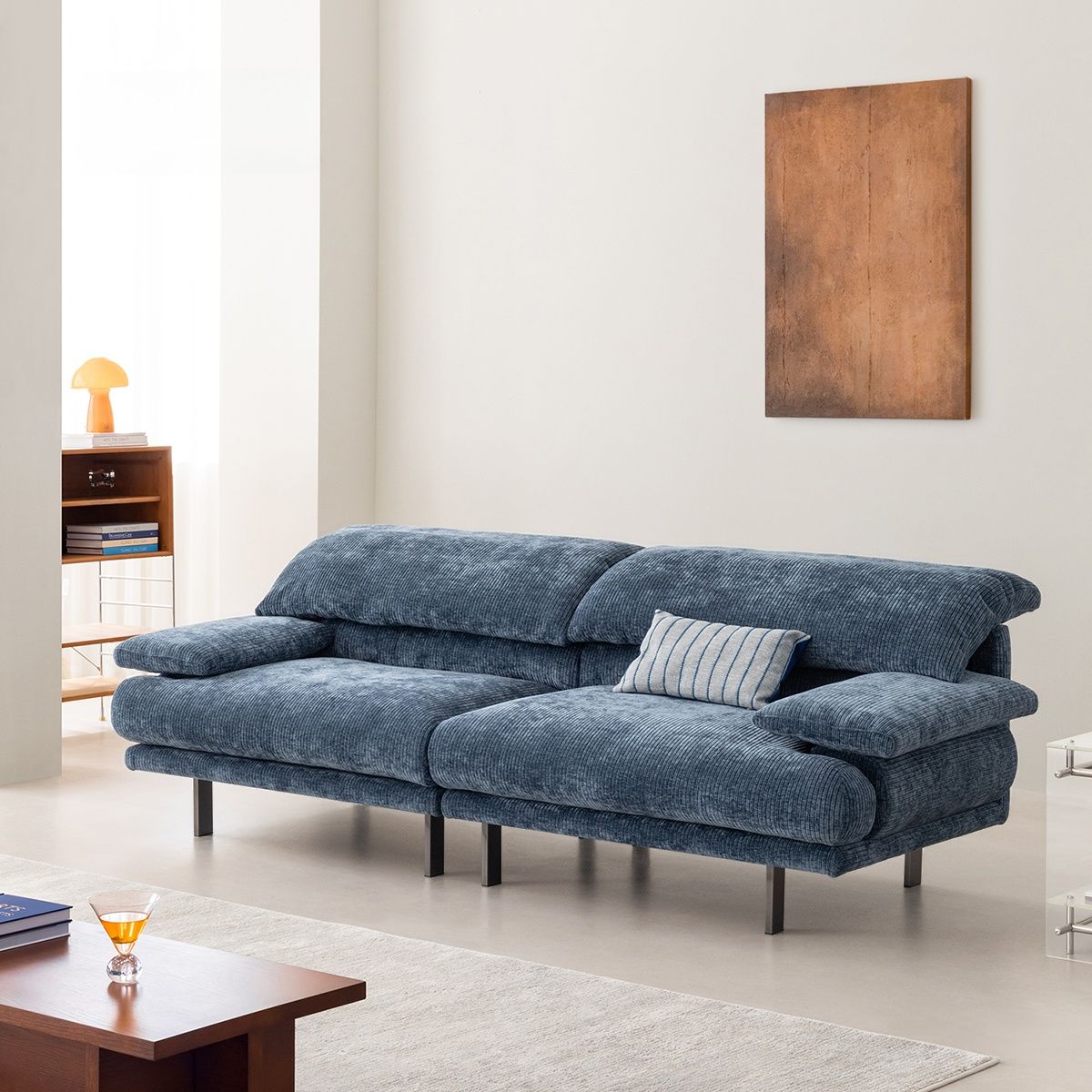 Standard Sofa in Navy Blue/Beige with 1 Pillow