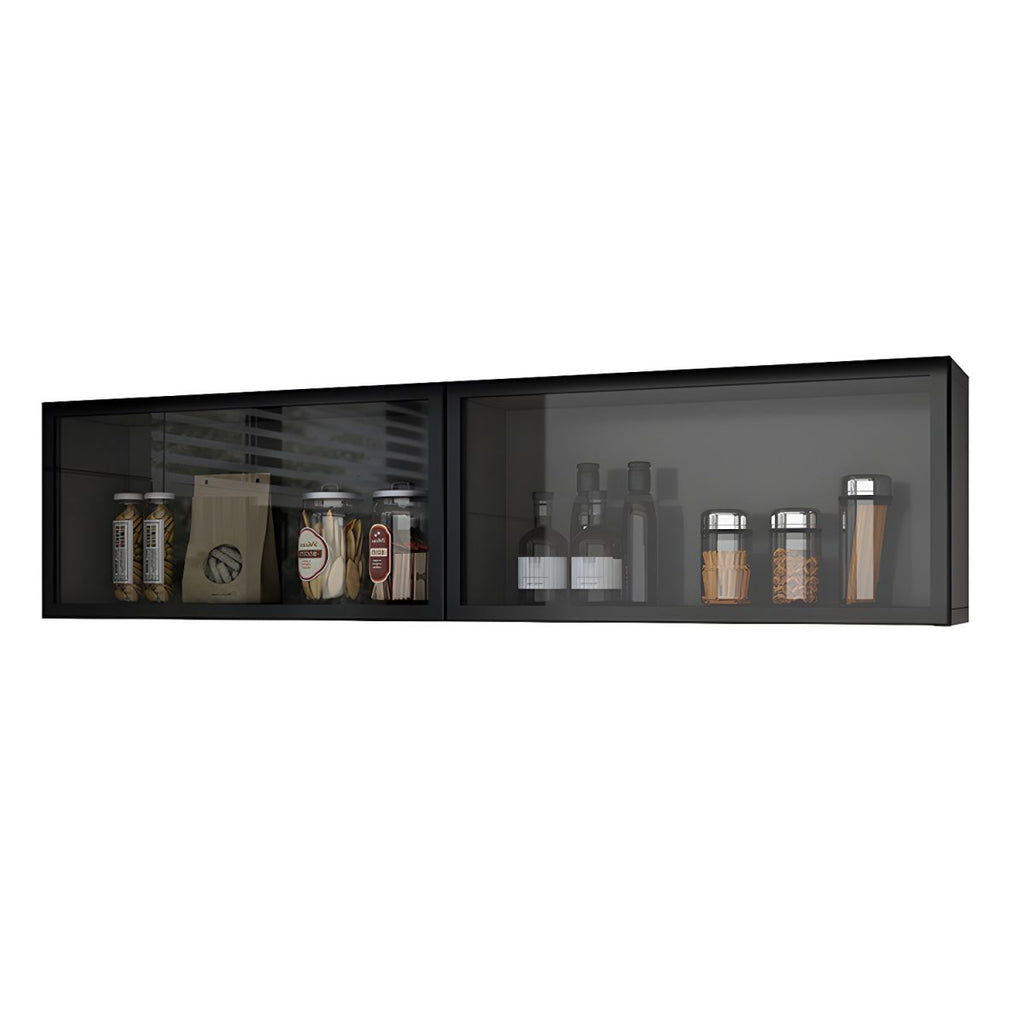 Modern Faux Wood Wall Mounted Display Cabinet with Glass Door