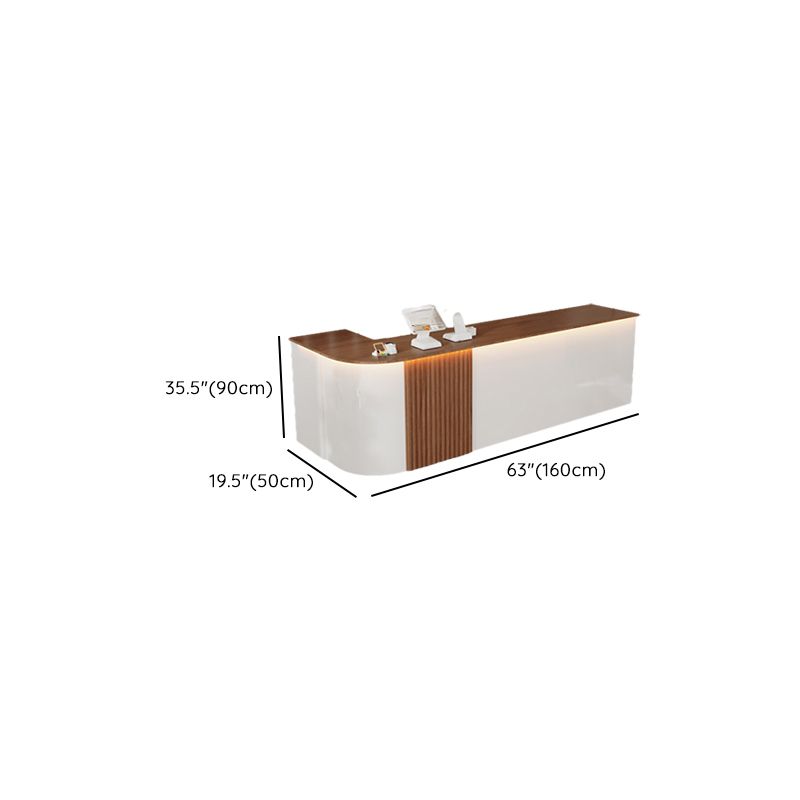 Reception Desk L-Shape with Cupboard and Filing Cabinet, Manufactured Wood Top in Sepia/Apricot Color/Carmine