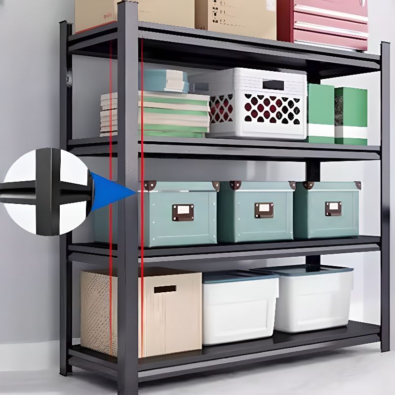 Midnight Black Trendy Storage Shelf with Steel Frame, Unattached Installation