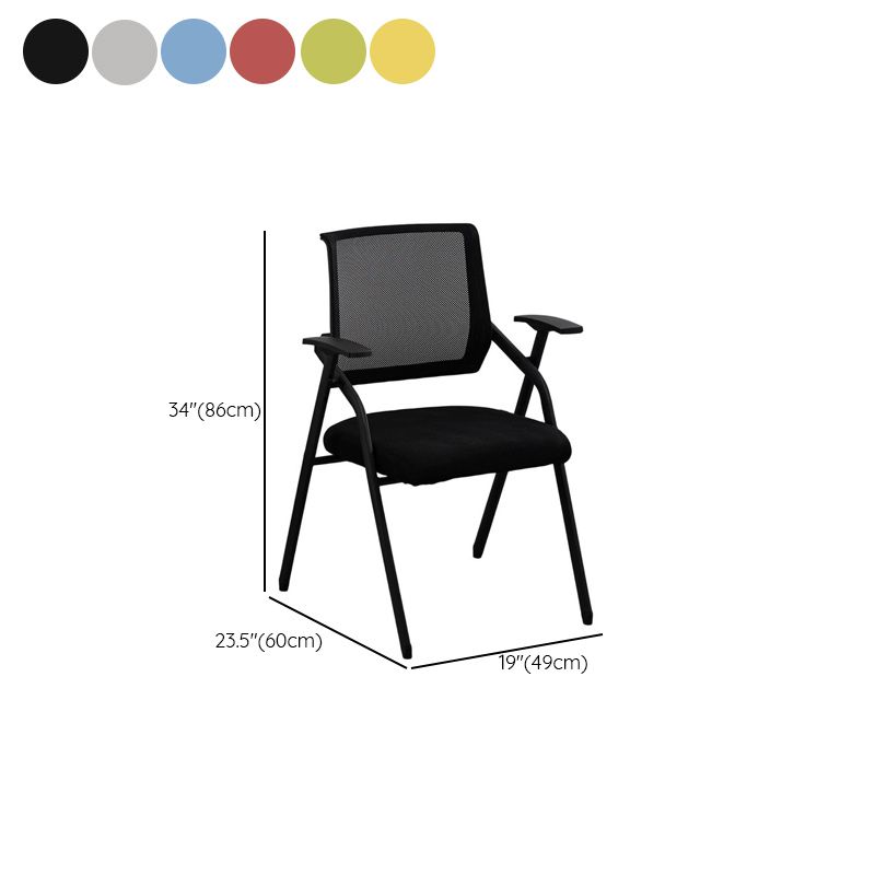 Modern Portable Glossy Black Metal Training Chair/Side Chair with Support Rail, 1 Piece, Adapted for Tile Flooring