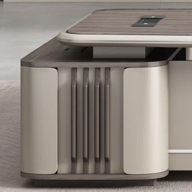 Moisture Resistant Executive Desk with Cabinet, Front Splash, Cooling Hole, 4 Drawers/2 Drawers, 1 Exterior Shelf, Cable Management & Twin Pedestal/Pedestal