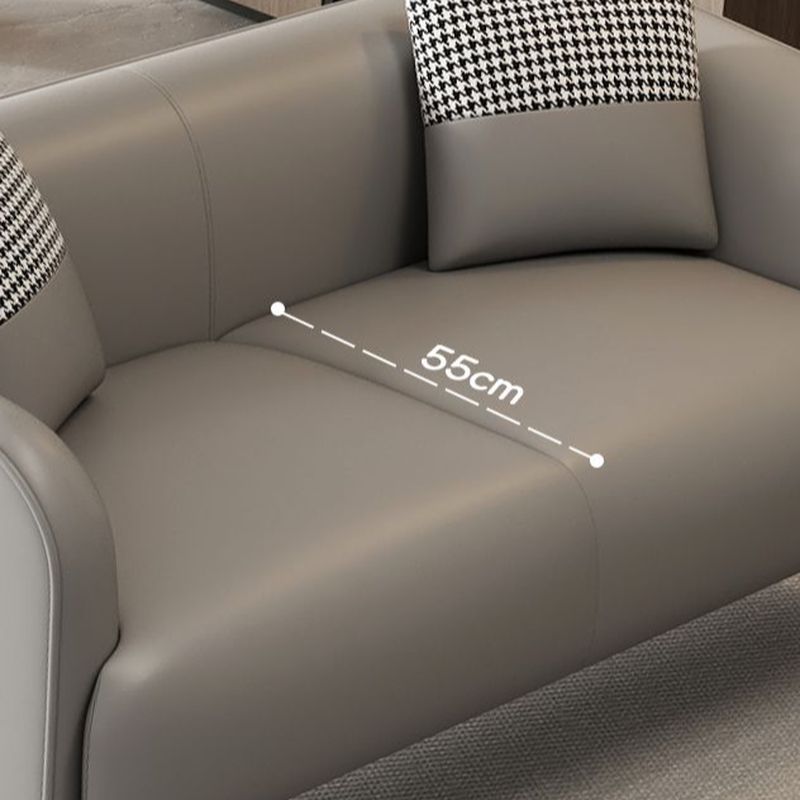 Modern Solid Color Scratch-defiant Standard Sofa in Grey/Dark Blue/Ivory, 3-seater with 2 Pillows