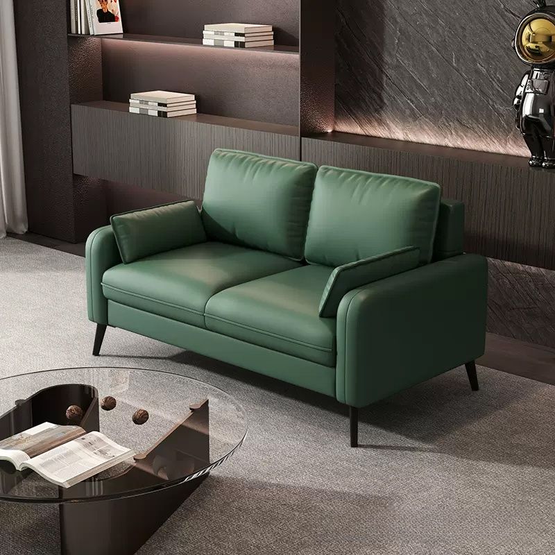 Contemporary Modern Solid Color Scratch-durable Loveseat in Pu Leather with Midnight Black/Olive Green/Light Brown Upholstery, 2-seater with 2 Pillows