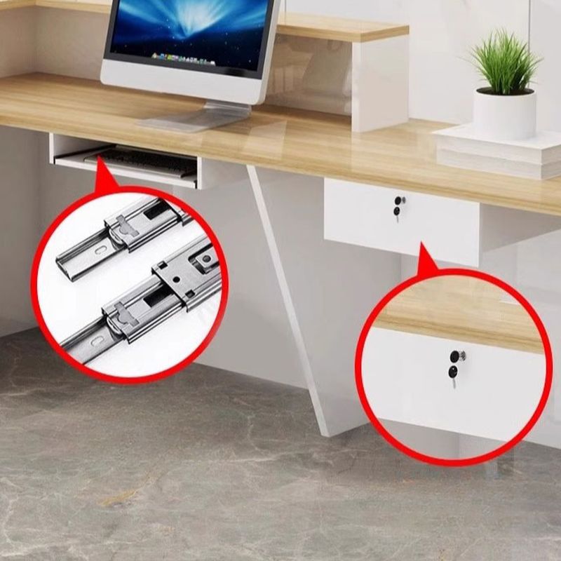 Moisture-proof L-Shape Reception Desk with Cabinet, Unfinished Back, 2 Drawers and Filing Cabinet, Desk Return & 1 Cabinet Included