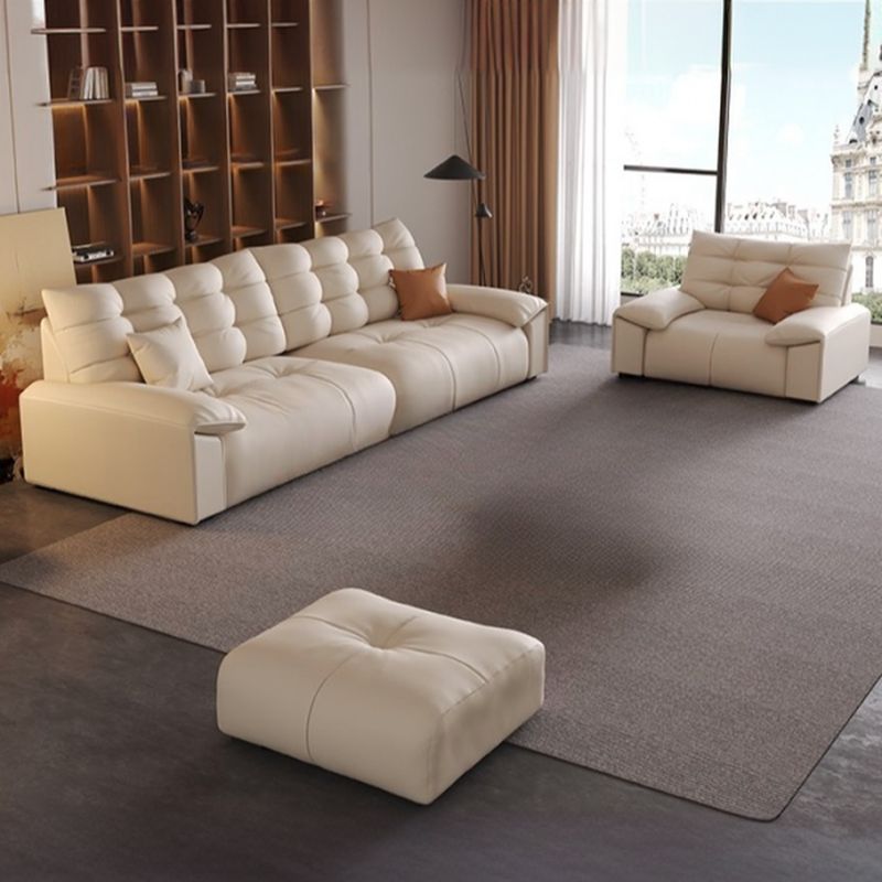 Modish Solid Color Stain Resistant Standard Sofa/Single Sofa in Beige with Pillow Top Arm and 2 Pillows/1 Pillow, Available in 4-seater/3-seater/6-Seater