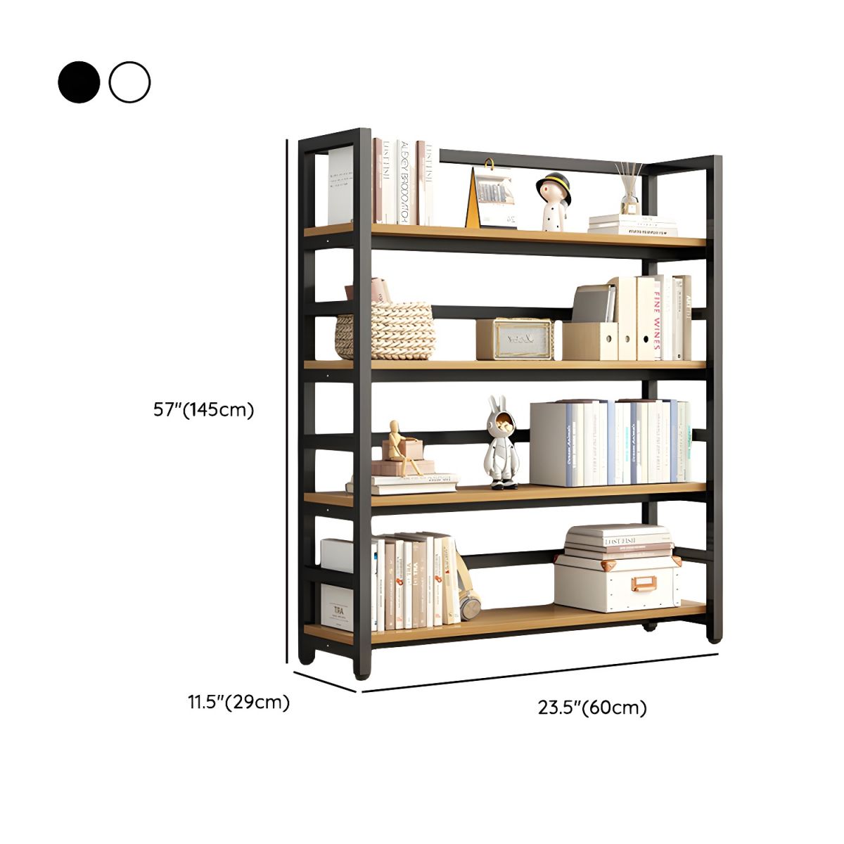 Modern Metal Display Stand with Wooden Shelves and Open Storage