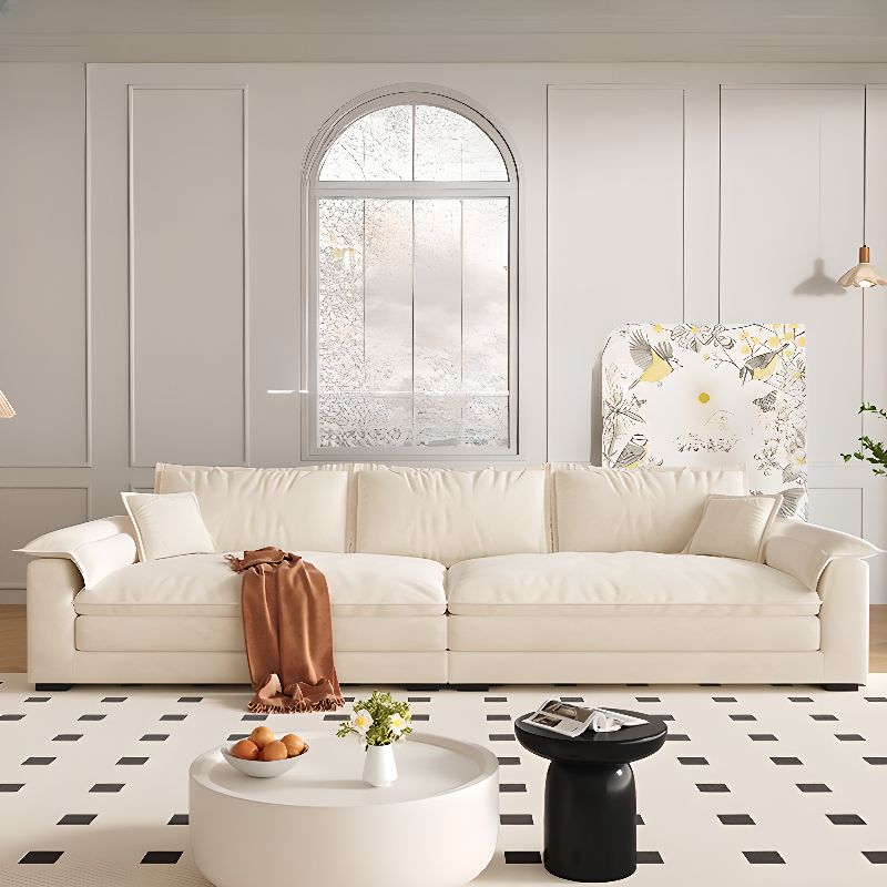 Contemporary Modern Solid Color Scratch-durable Sofa in Midnight Black/Gray/Mocha Flannel, Seats 4/5 with 2 Pillows