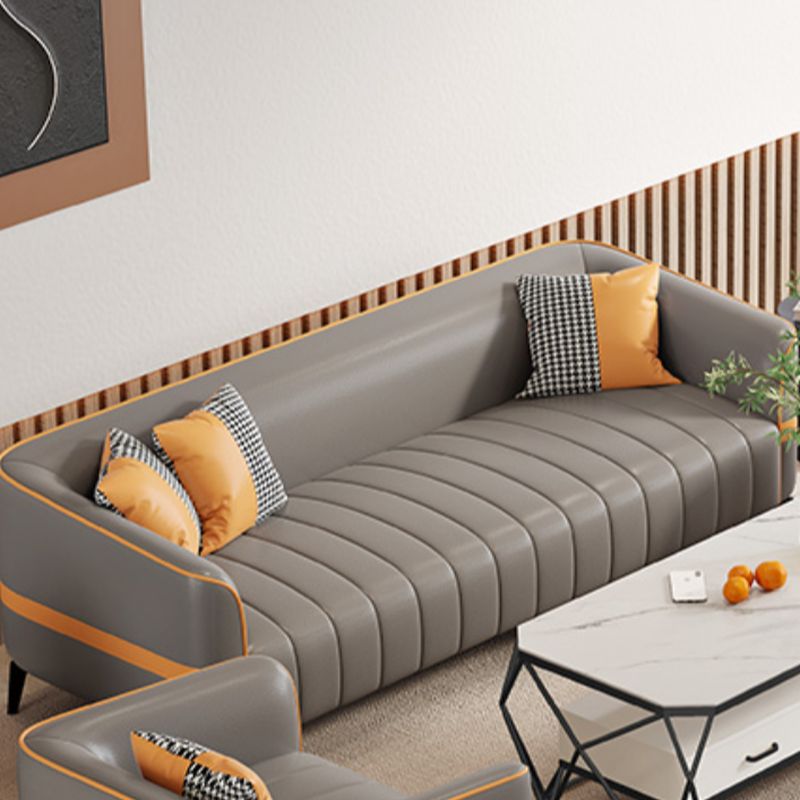 Sofa in Pu Leather with Gray/Olive Green/Amber Color and 3 Pillows