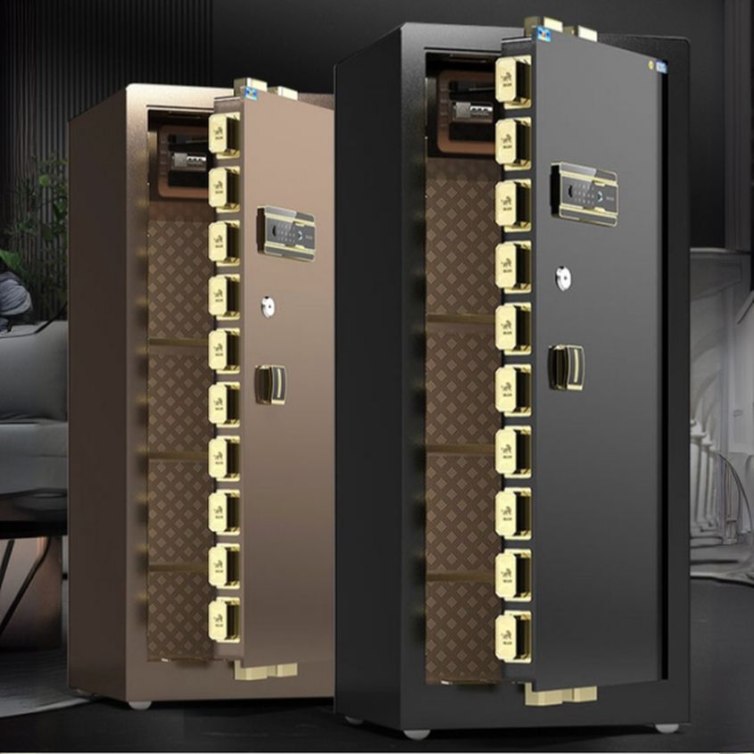 Steel Security Safe with Battery-Powered Lockable System, Keys, Interior Lining, and Shelves