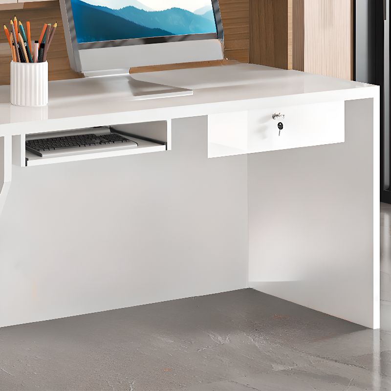 Rectangular Reception Desk with Locker, Hutch, Keyboard Tray, Cable Management, and Filing Cabinet in Manufactured Wood Top