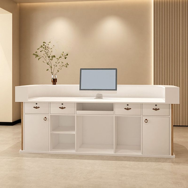 Rectangle Reception Desk with Locker, Hutch, Keyboard Tray, and Manufactured Wood Top